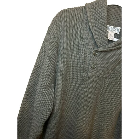 DULUTH TRADING CO Men's Olive Green Wool Blend Heavy Knit Sweater Elbow SZ Large - Picture 5 of 6